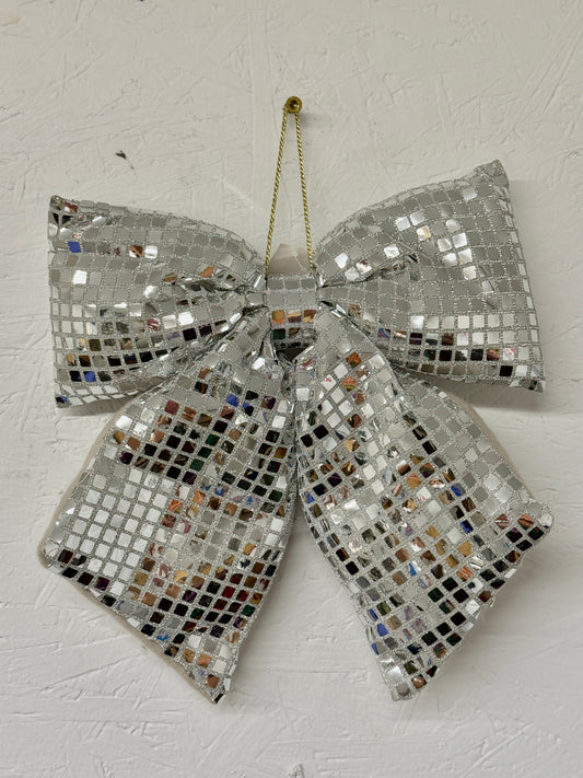 12 Inch Silver Bow Ornament