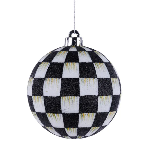 5 Inch Black And White Check Glitter Ornament