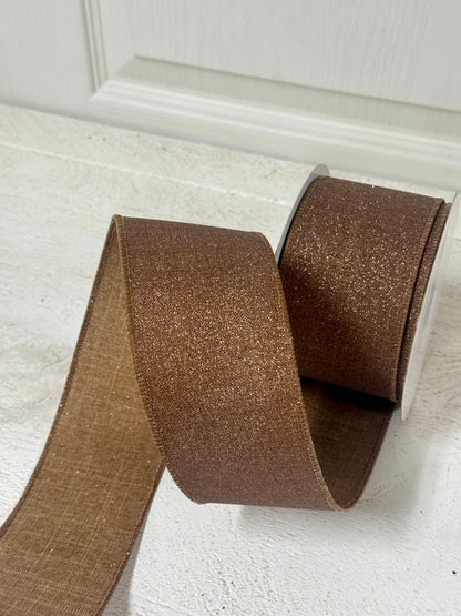 2.5 Inch By 10 Yard Brown Fine Glitter Ribbon