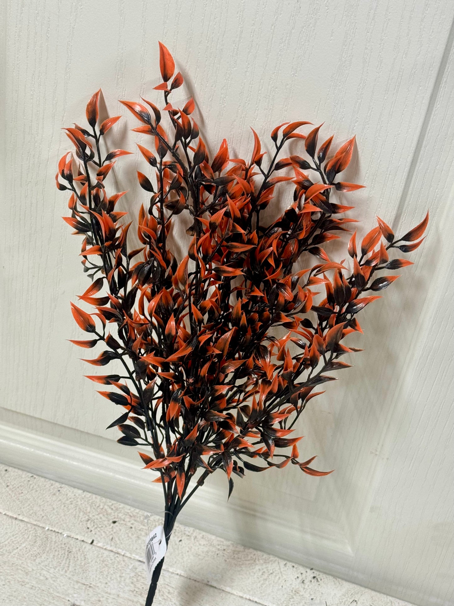17.25 Inch Orange And Black Plastic Leaf Bush