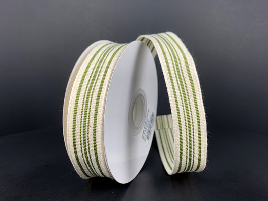 7/8 Inch By 10 Yard Moss And Ivory Striped Ribbon