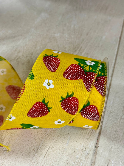 2.5 Inch By 10 Yard Yellow Strawberry Blossom Ribbon
