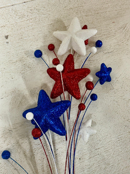 29 Inch Red White And Blue Glitter Star Spray