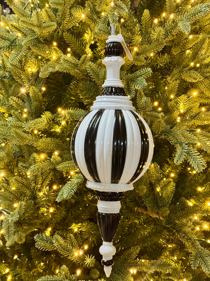 18 Inch Black And White Vertical Finial Ball Ornament