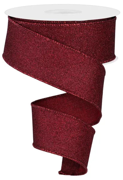 1.5 Inch By 10 Yard Burgundy Fine Glitter On Royal Ribbon