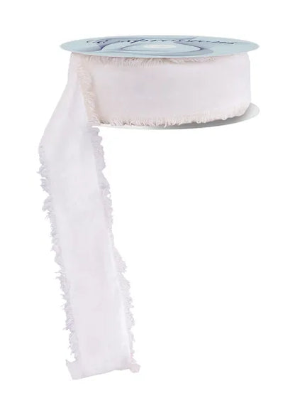 1.5 Inch By 10 Yard Ivory Velvet Frayed Edge Ribbon