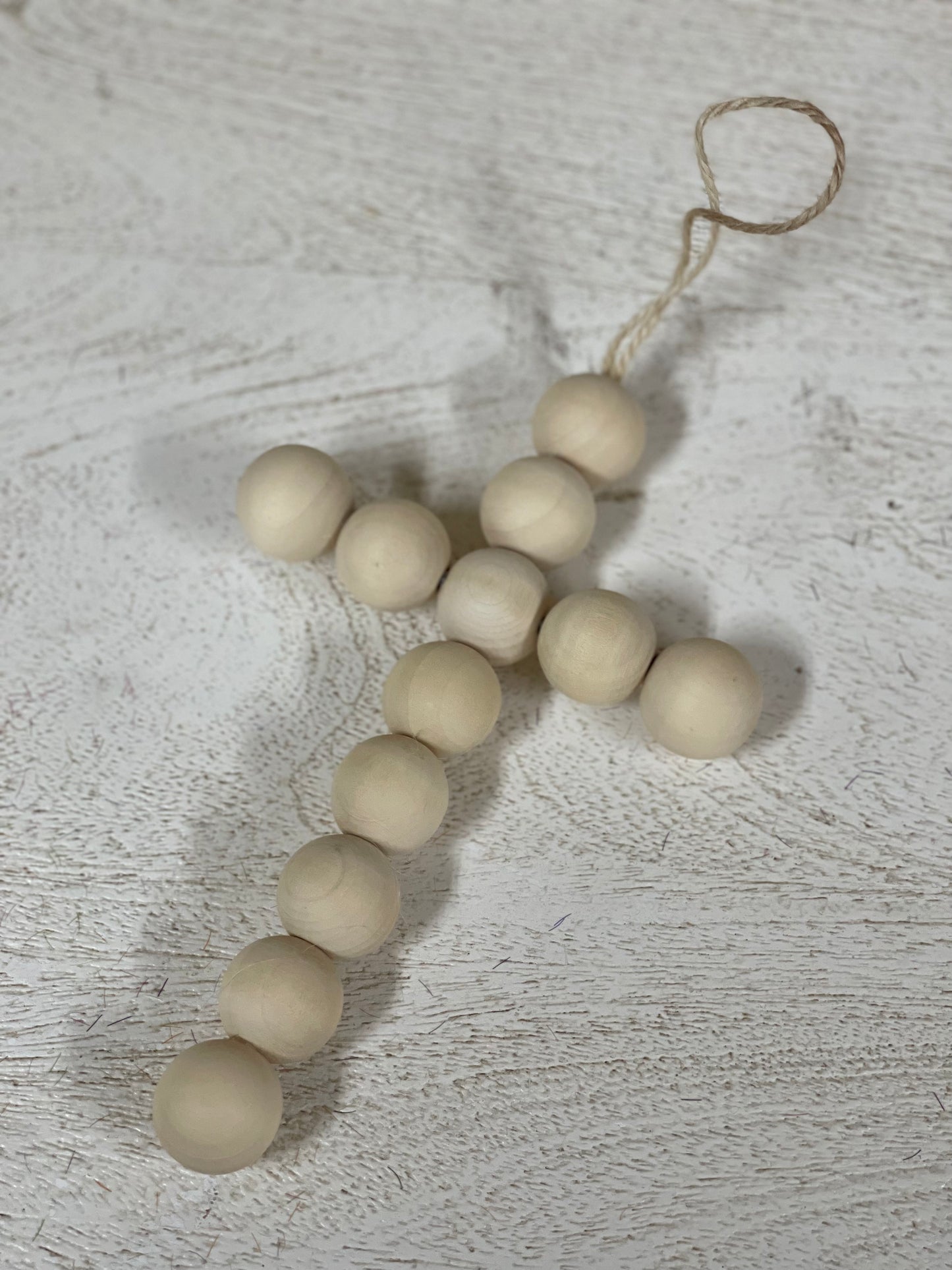 8 Inch Natural Wood Bead Cross Ornament