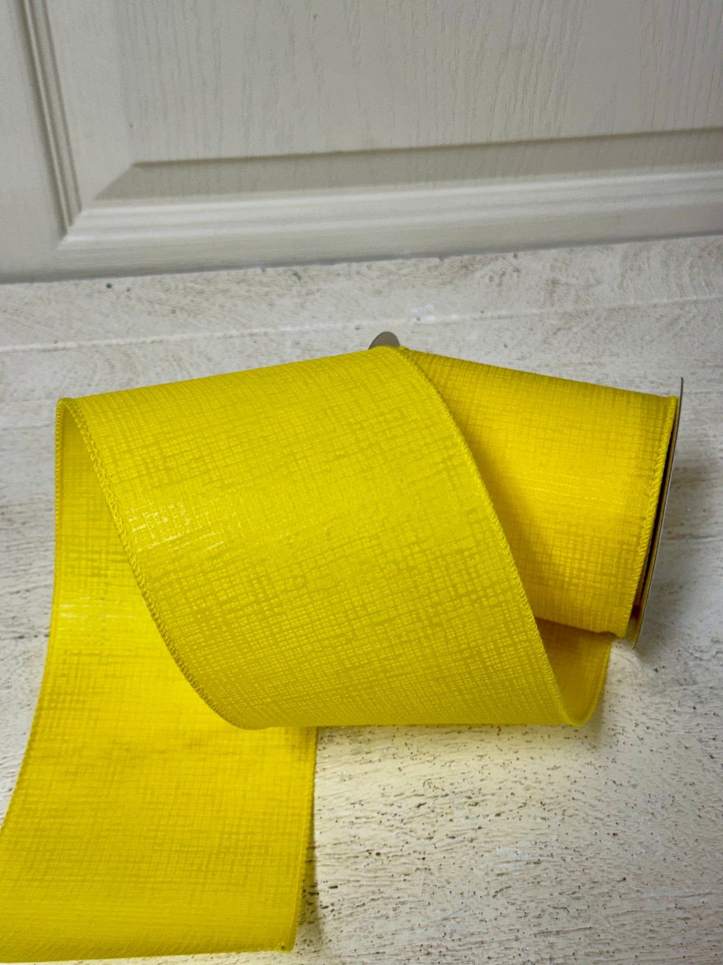 4 Inch By 10 Yard Yellow Cross Hatch Ribbon