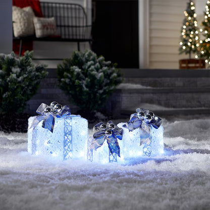 National Tree Company 3 -Pack 12-in Freestanding Gift box Yard decoration with White LED Lights Open Box