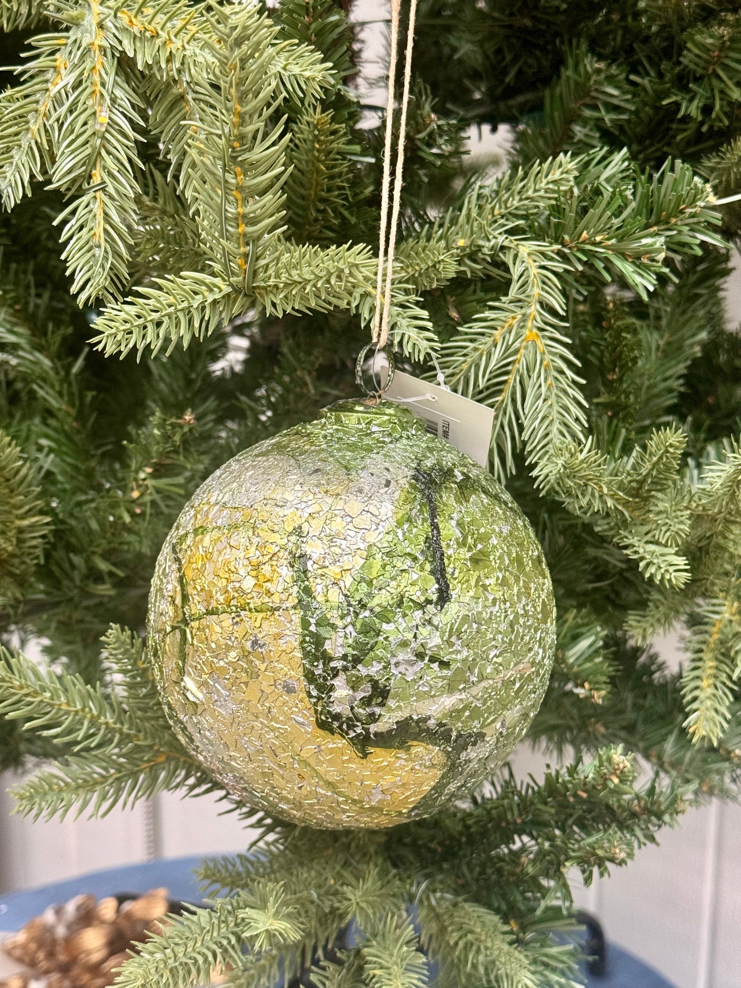 5 Inch Camouflage Green Marble Glitter Glass Ornament Ball