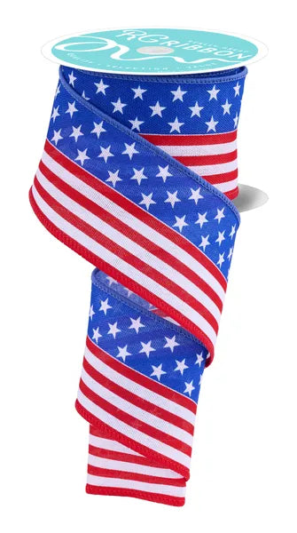 2.5 Inch By 10 Yard Red White And Blue Stars And Stripes Ribbon