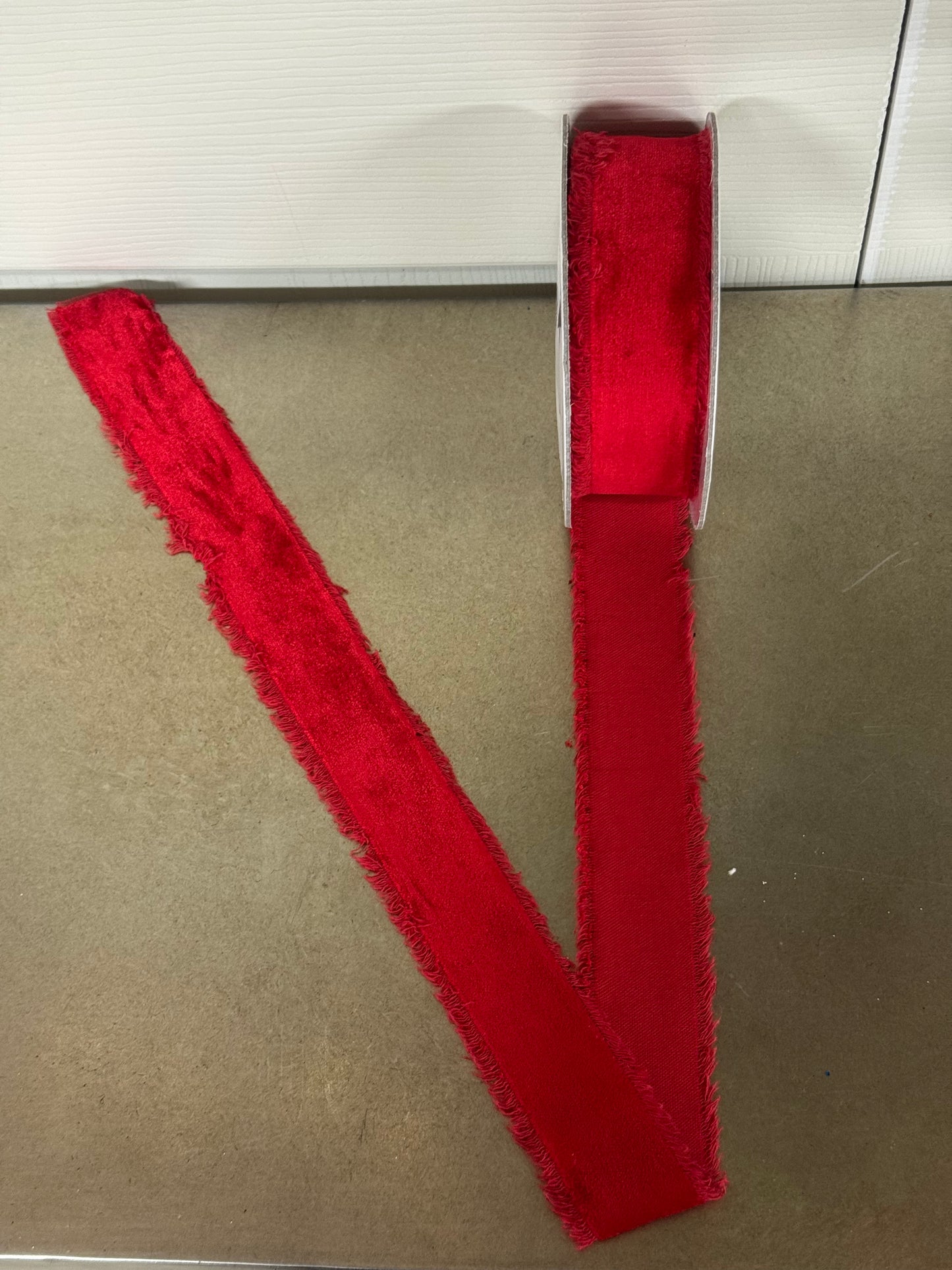 1.5 Inch By 10 Yard Red Frayed Edge Velvet Ribbon