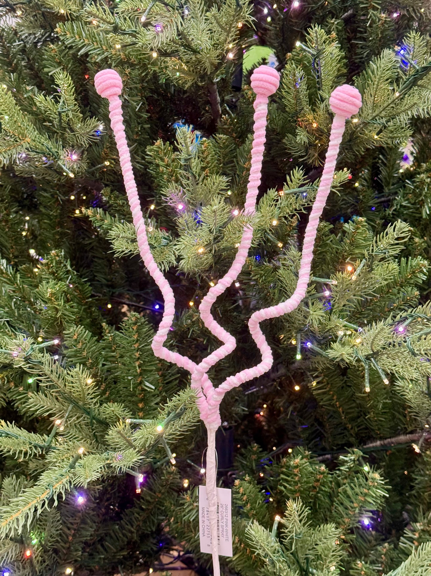 26 Inch Pink And White Chenille Curly Spray