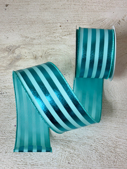 2.5 Inch By 10 Yard Ice Blue Metallic Vertical Striped Ribbon