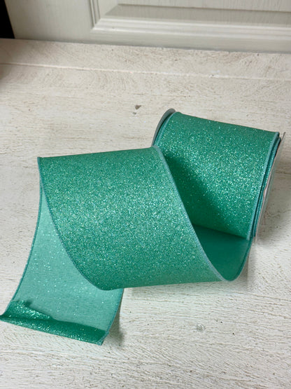 4 Inch By 10 Yard Mint Fine Glitter Ribbon