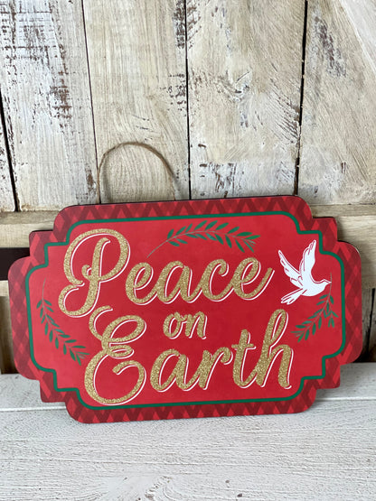 Peace On Earth Glitter Wooden Sign