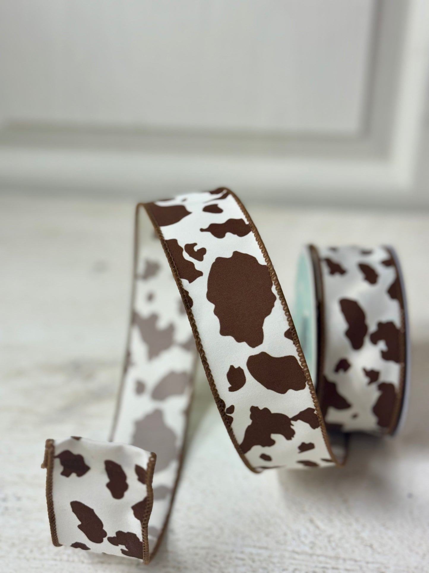 1.5 Inch By 10 Yard Brown And White Cow Print Ribbon