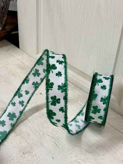 1.5 Inch By 10 Yard Kelly Green Shamrock Tinsel Ribbon