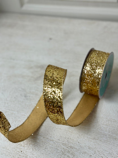 1.5 Inch By 10 Yard Large Gold Glitter Ribbon