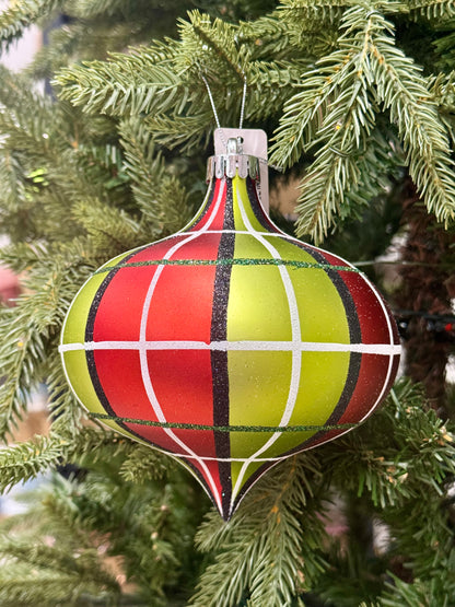 6 Inch Red Lime Black Plaid Onion Ornament