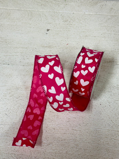 1.5 Inch By 10 Yard Hot Pink And White Heart Ribbon