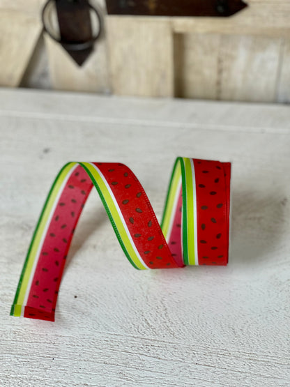 1.5 Inch By 10 Yard Watermelon Slice Green Stripe Ribbon