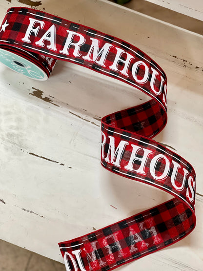 2.5 Inch By 10 Yard Farmhouse Red And Black Plaid Ribbon