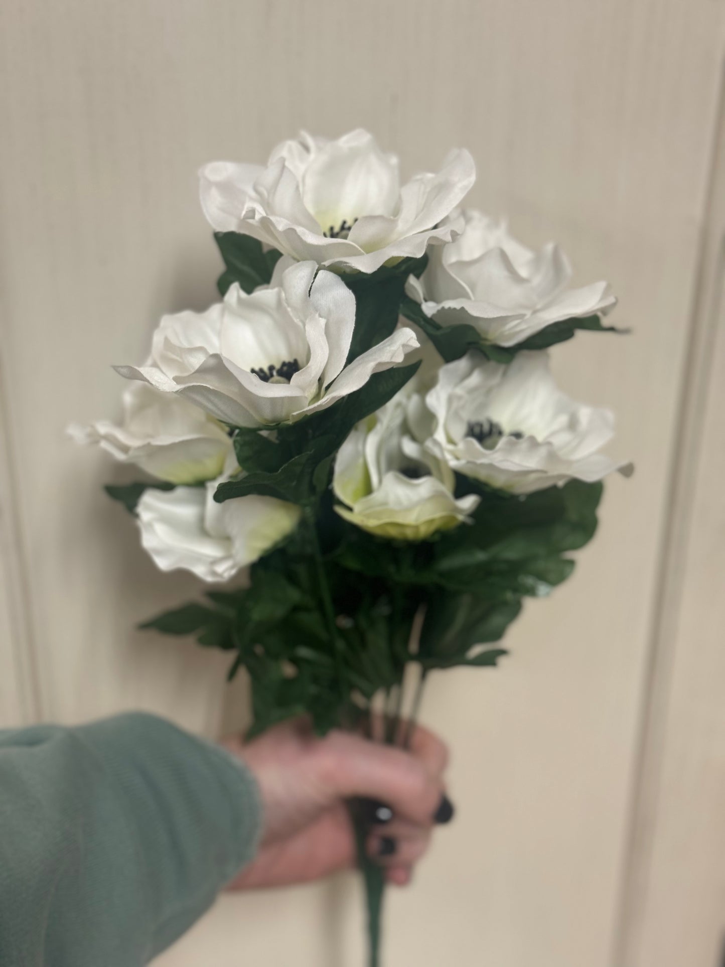 16 Inch White Anemone Floral Bush