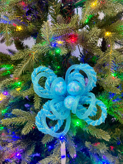 12 Inch Turquoise Snowdrift Tinsel Glitter Ball Pick