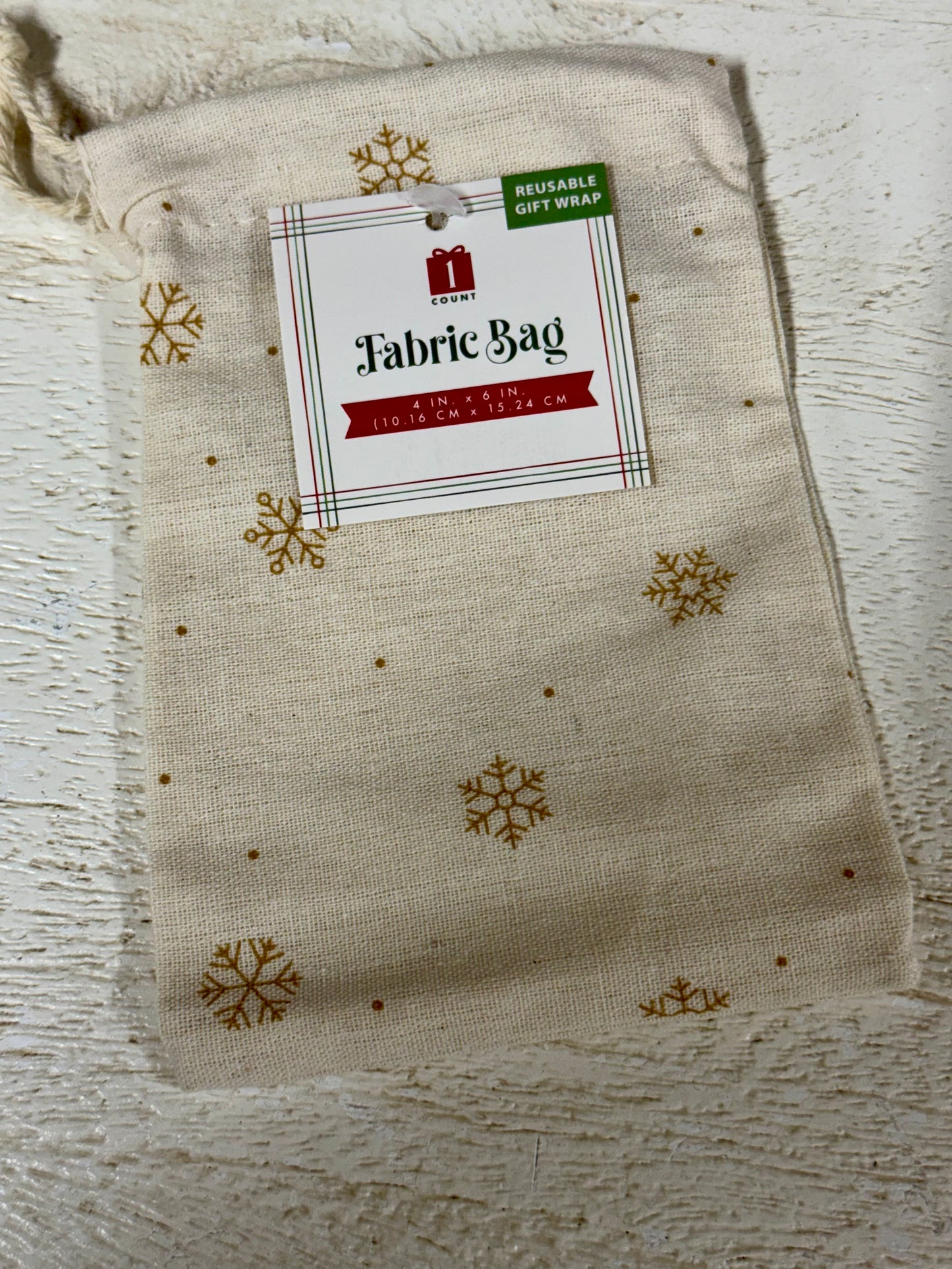 Cream Fabric Gift Bag With Gold Snowflakes