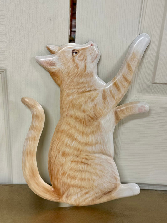 12 Inch Brown Metal Pawing Cat Sign