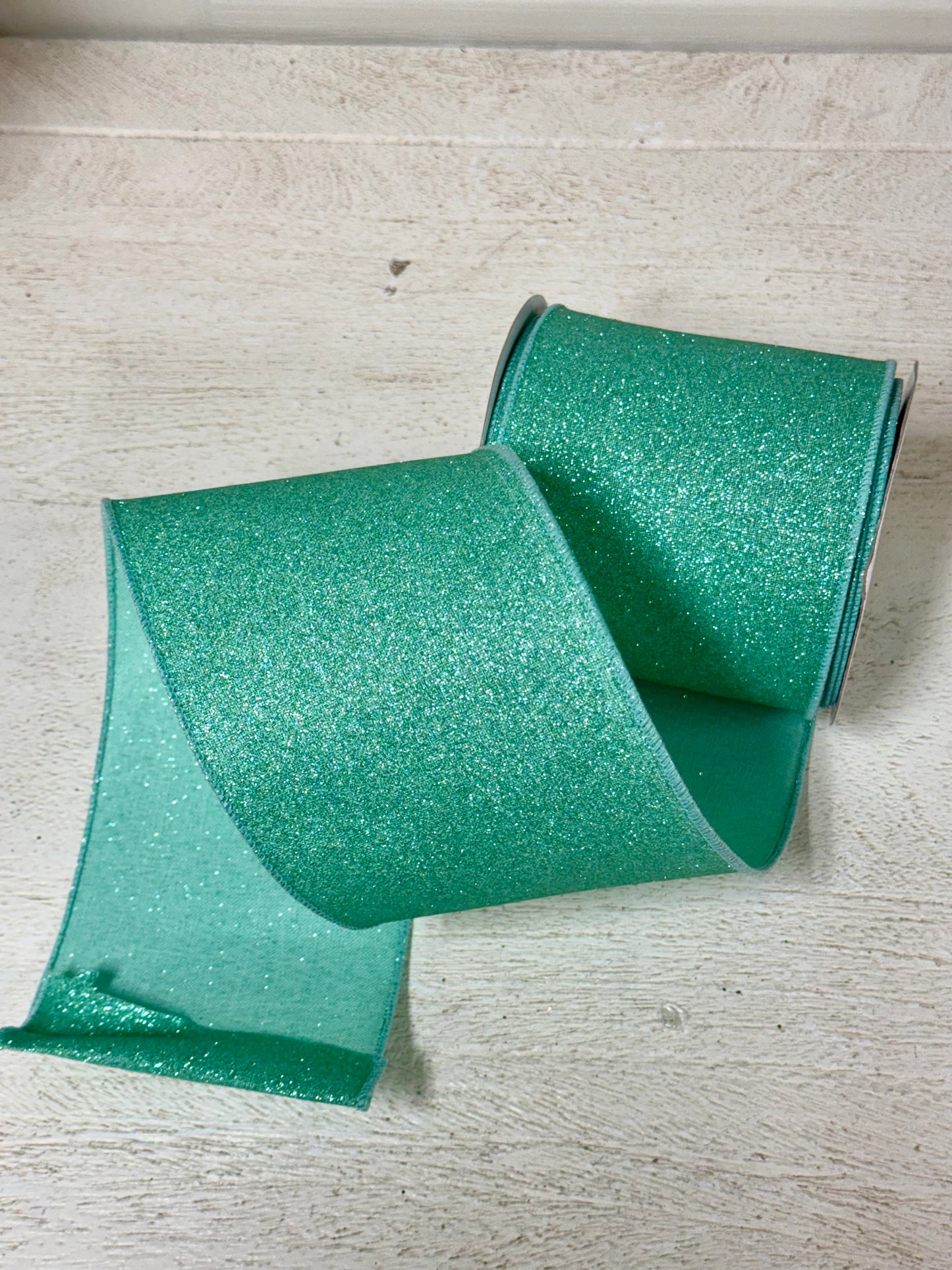 4 Inch By 10 Yard Mint Fine Glitter Ribbon