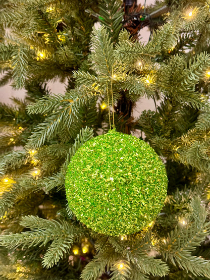 4 Inch Lime Green Foil Glitter Ornament Ball