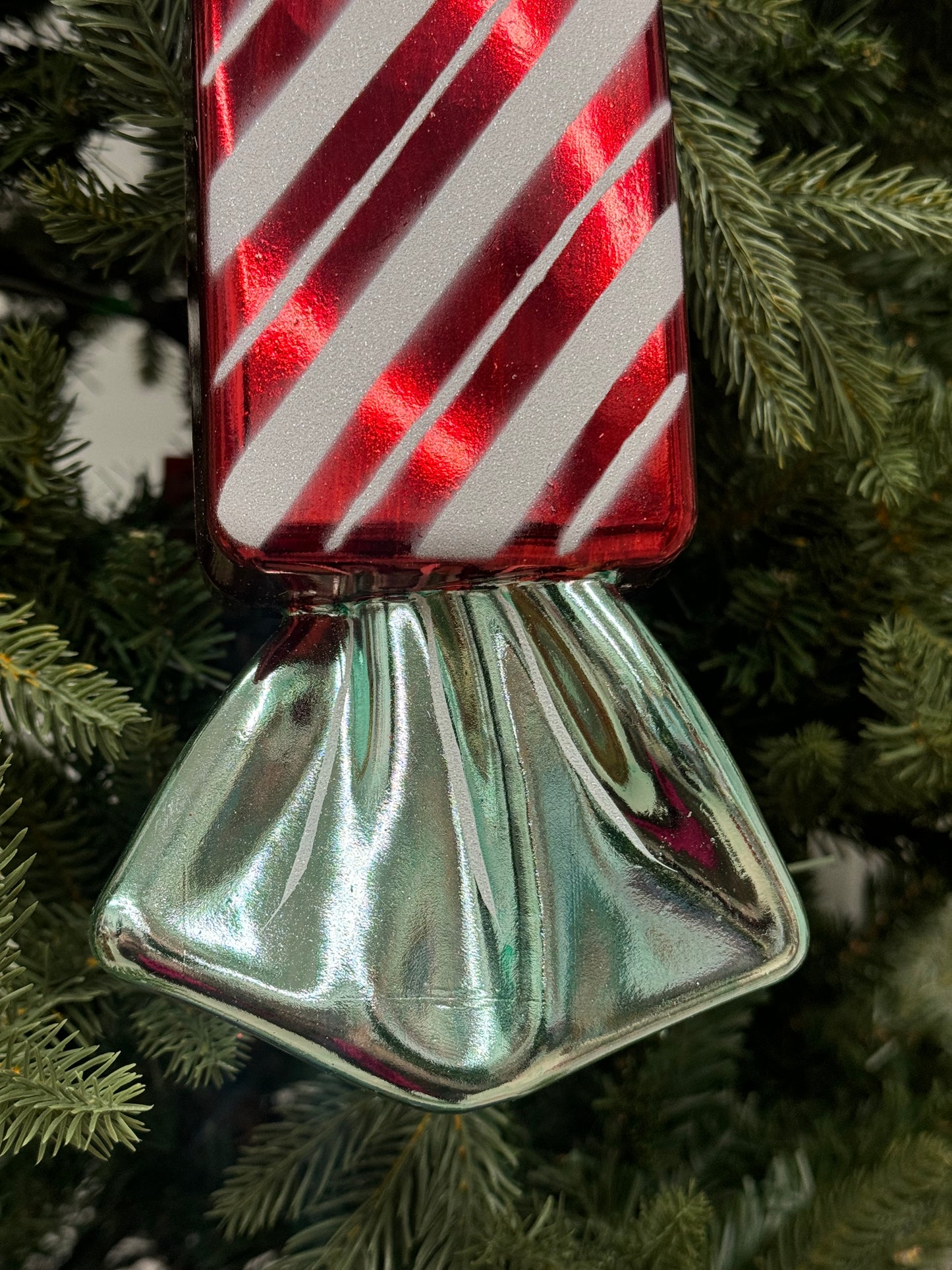 11 Inch Red White And Turquoise Rectangle Candy Ornament