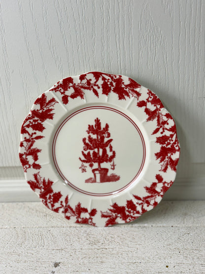 8 Inch Red Scalloped Christmas Plate Four Assorted Styles