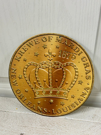 8 Inch Gold Mardi Gras Crown Coin Metal Sign