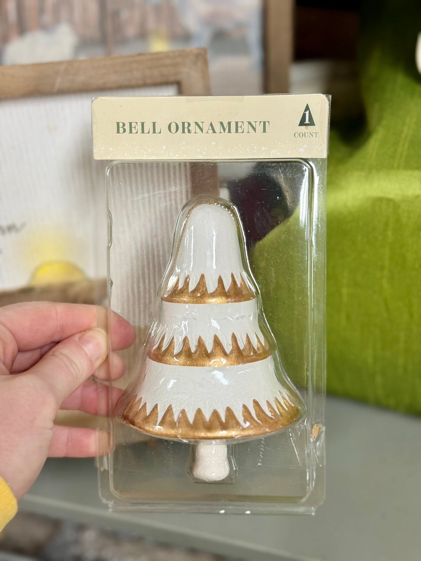 Gold And White Ceramic Bell Ornament