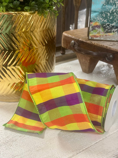 4 Inch By 10 Yard Bright Grand Dupioni Check Ribbon