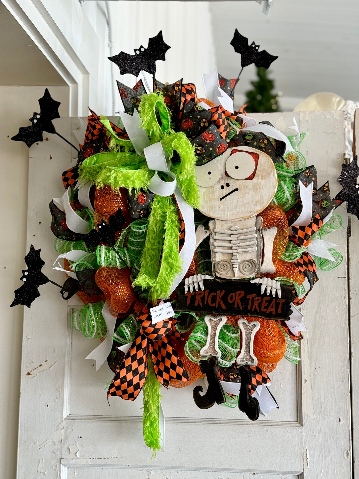 Halloween Trick Or Treat Skeleton Premade Wreath