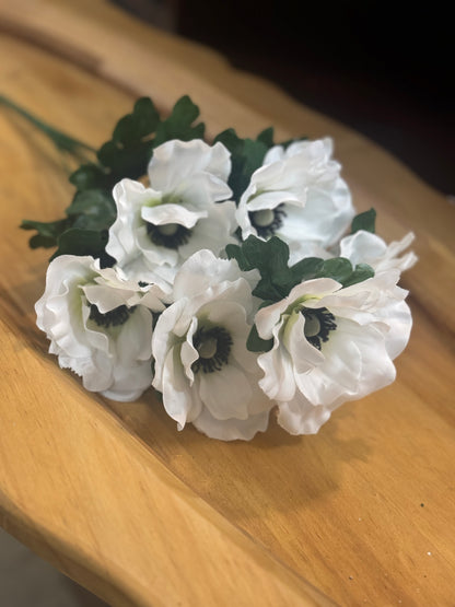 16 Inch White Anemone Floral Bush