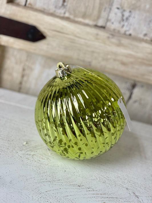 6 Inch Antique Look Shiny Lime Green Vertical Stripe Ornament Ball