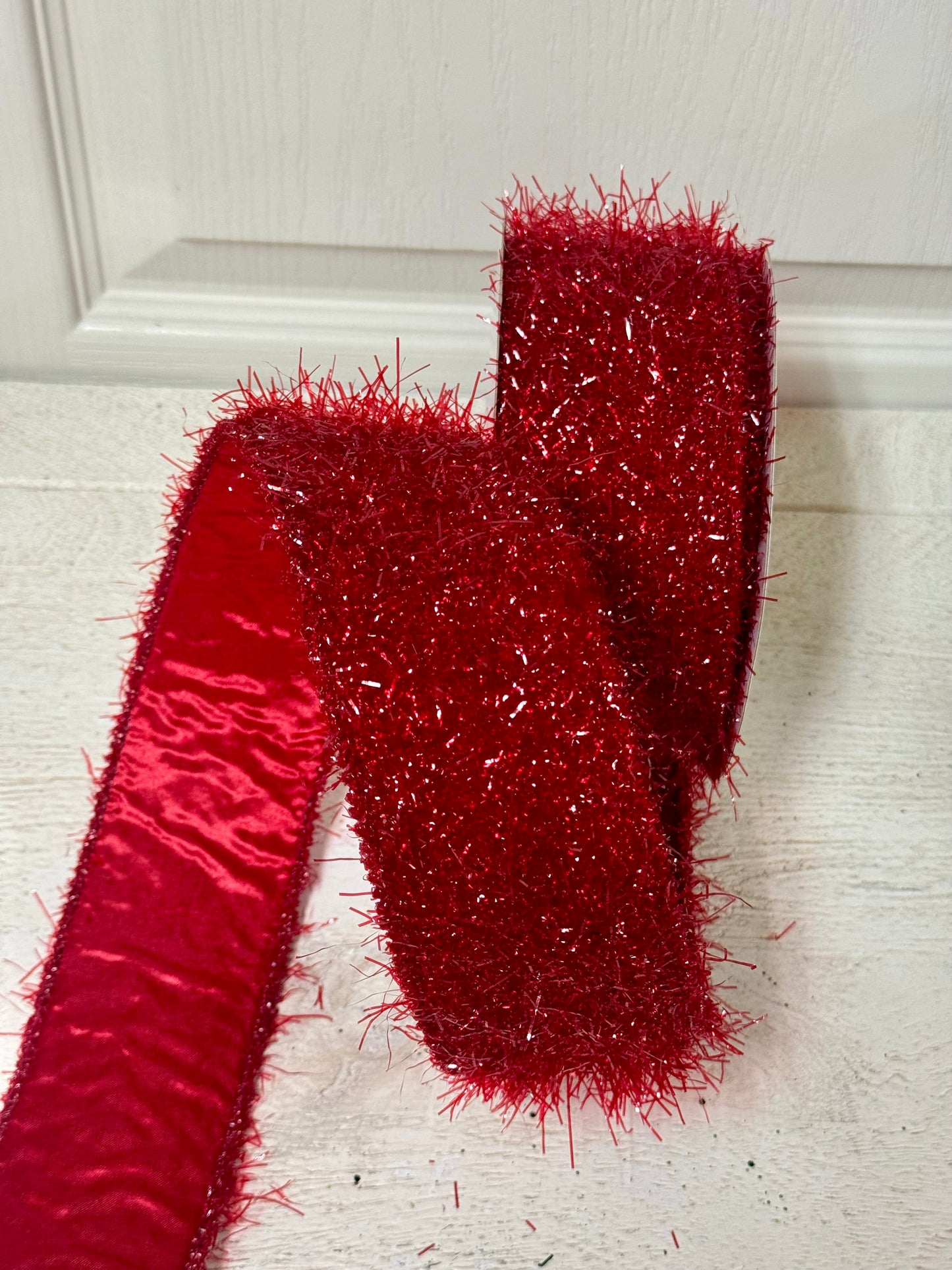 2.5 Inch By 10 Yard Burgundy Fuzzy Tinsel Ribbon