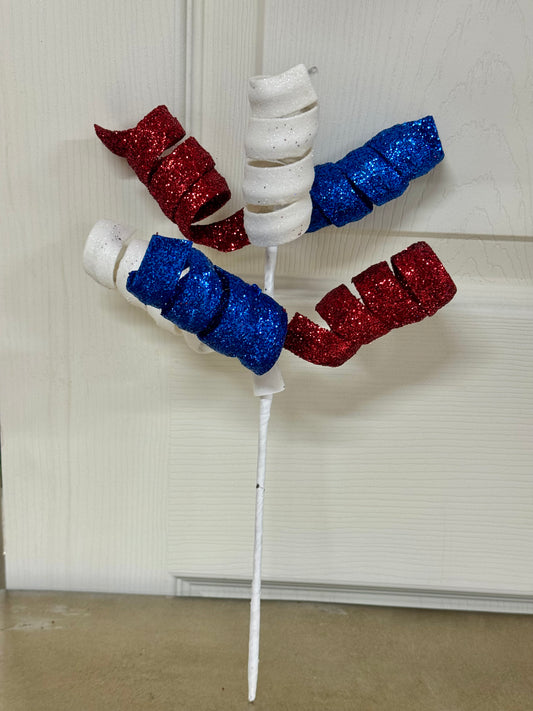 14 Inch Red White Blue Glitter Curl Pick