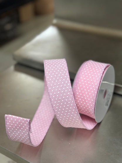 1.5 Inch By 10 Yard Light Pink And White Raised Polka Dot Ribbon