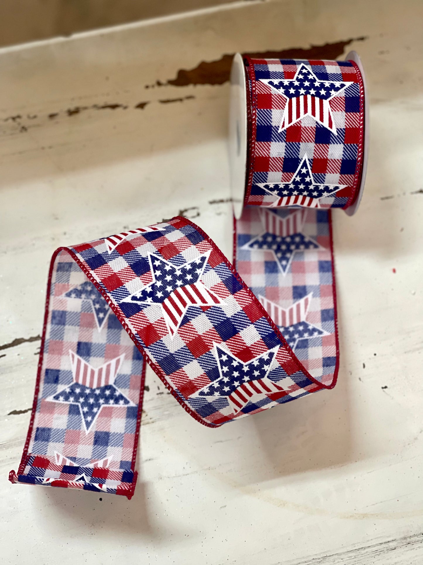 2.5 Inch By 10 Yard Red White And Blue With American Flag Stars Ribbon