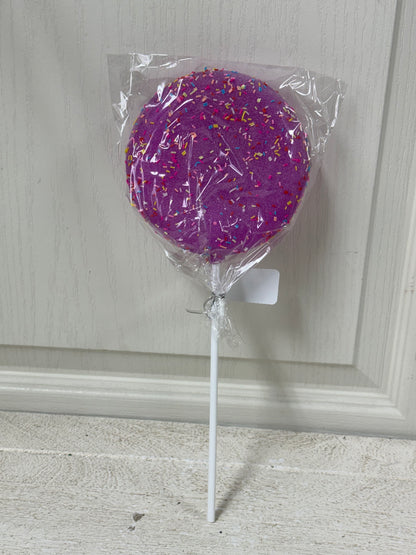 5 Inch Hot Pink Sprinkle Lollipop With Stick