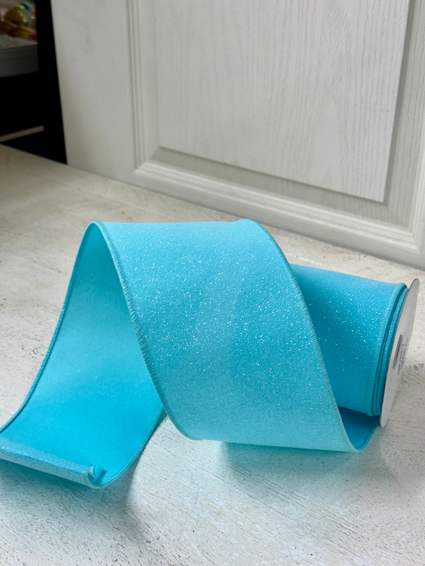 4 Inch By 10 Yard Light Blue Crystal Shine Ribbon