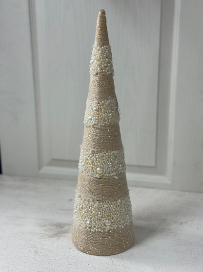 17.5 Inch Glitter Pearl Beaded Cone Tree