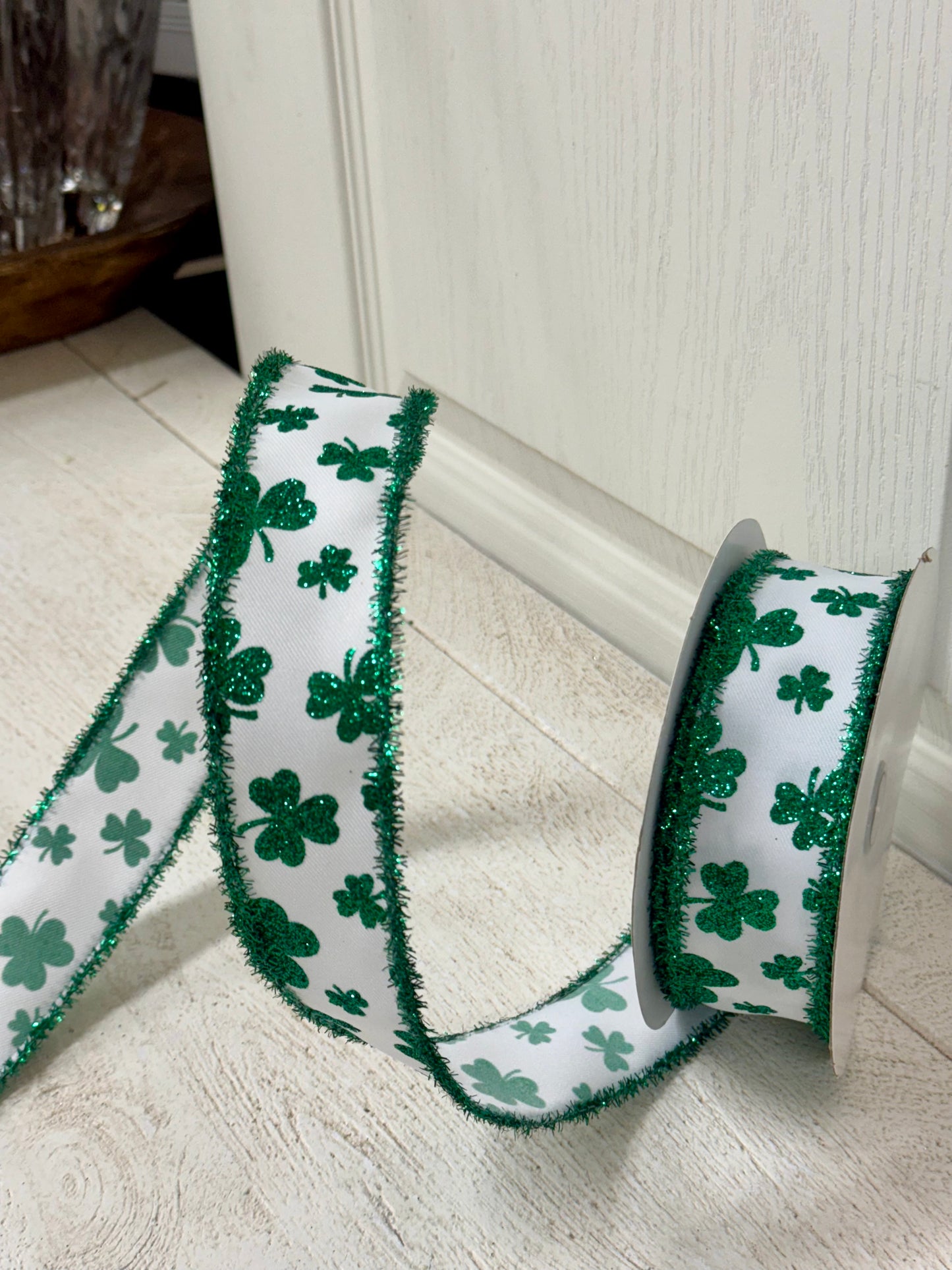 1.5 Inch By 10 Yard Kelly Green Shamrock Tinsel Ribbon