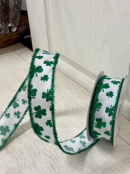 1.5 Inch By 10 Yard Kelly Green Shamrock Tinsel Ribbon
